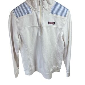 Vineyard Vines Cream Pullover with Blue Striped Trim